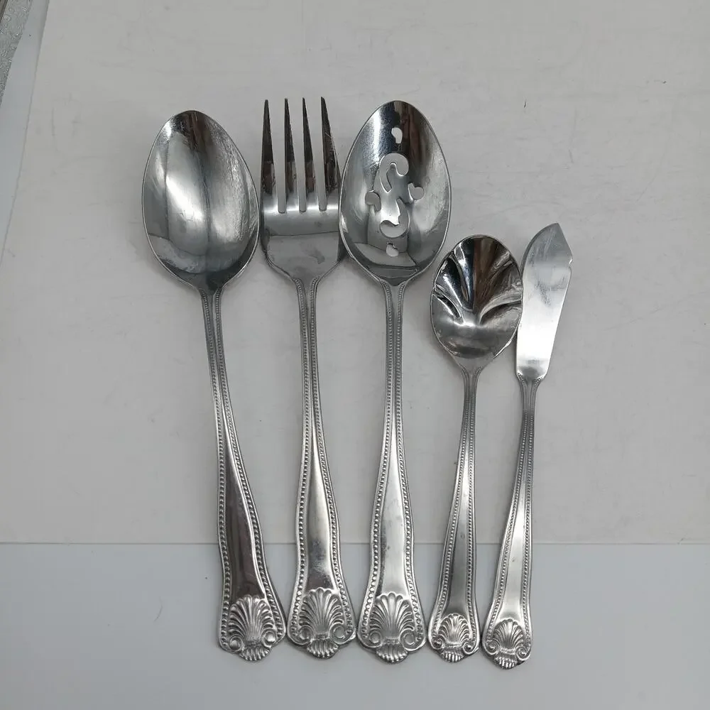 5X Serving TOWLE Supreme STUART SHELL Stainless Spoons Fork Spreader Sugar